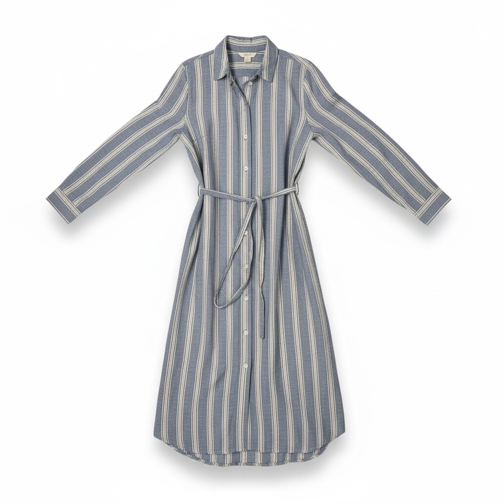 Caslon Striped Button-Down Shirt Dress with Tie Waist - Blue size XS